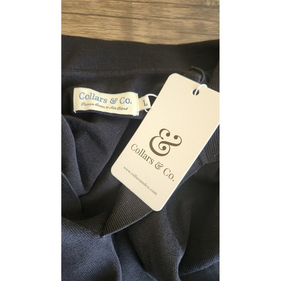 Collars & Co Polo Shirt Large Black Luxury Knit Silk Cotton Johnny Collar NWT - Picture 3 of 7